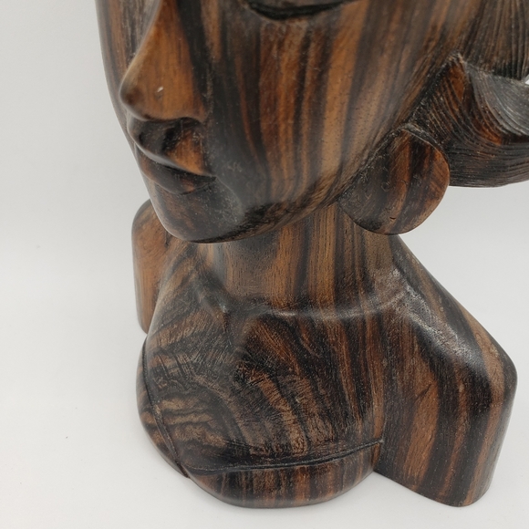 Balinese Handcarved Signed Striped Rosewood Womans Bust Statue - Picture 4 of 13
